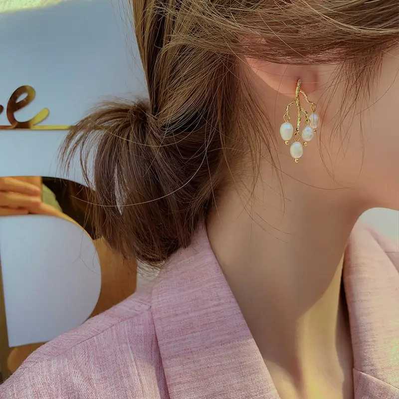 Individual Tree Branch Design Natural Freshwater Pearl 14K Gold Filled Ladies Tassels Stud Earrings Jewelry For Women Gifts L250527