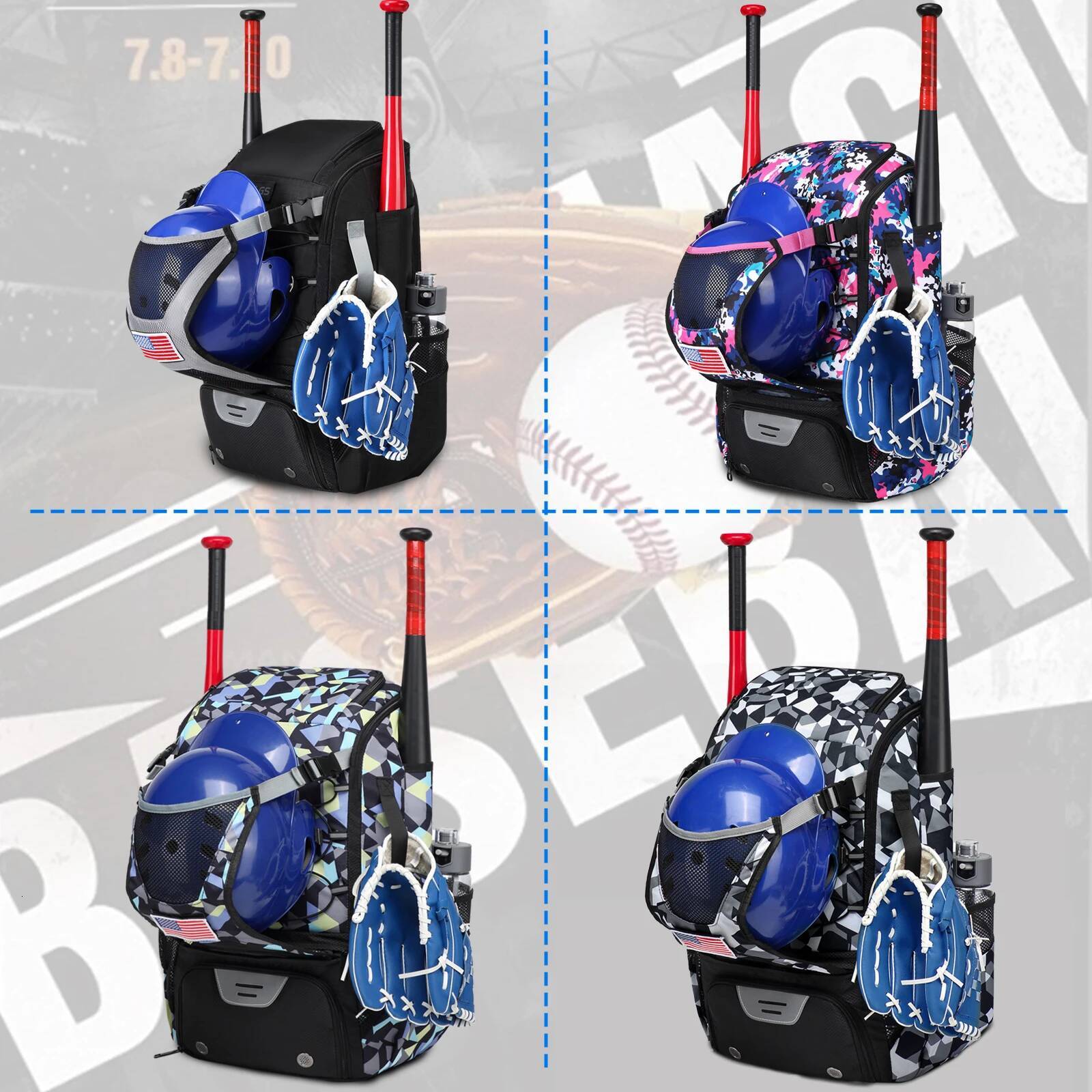 YH&GS Baseball Backpack Lightweight Sport Bag Sports Training with Shoes Compartment Softball Equipment for Youth Adult