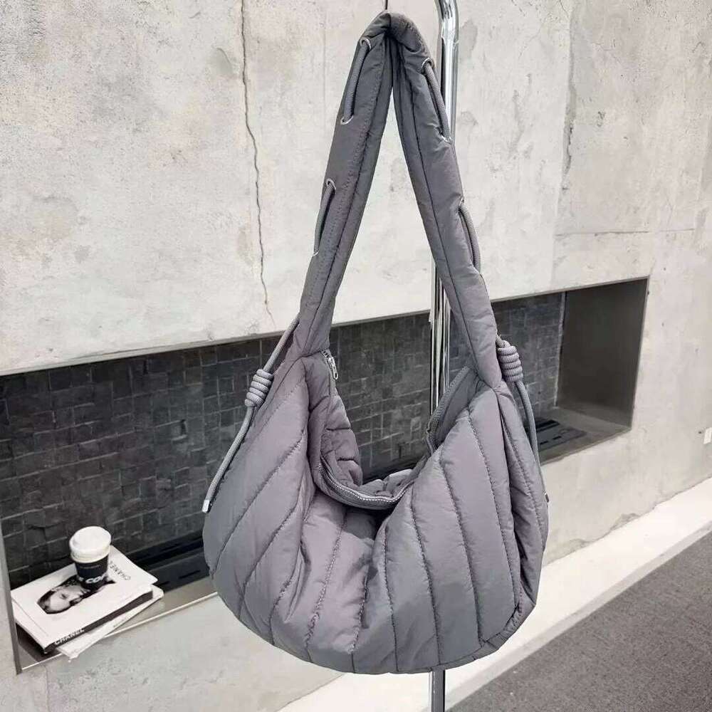 Women's Bags Designer Nylon Quilted Shoulder Bag Large Capacity Cotton Crossbody Bags For Women Down Space Shopper Purses Half Moon Hobos Tote