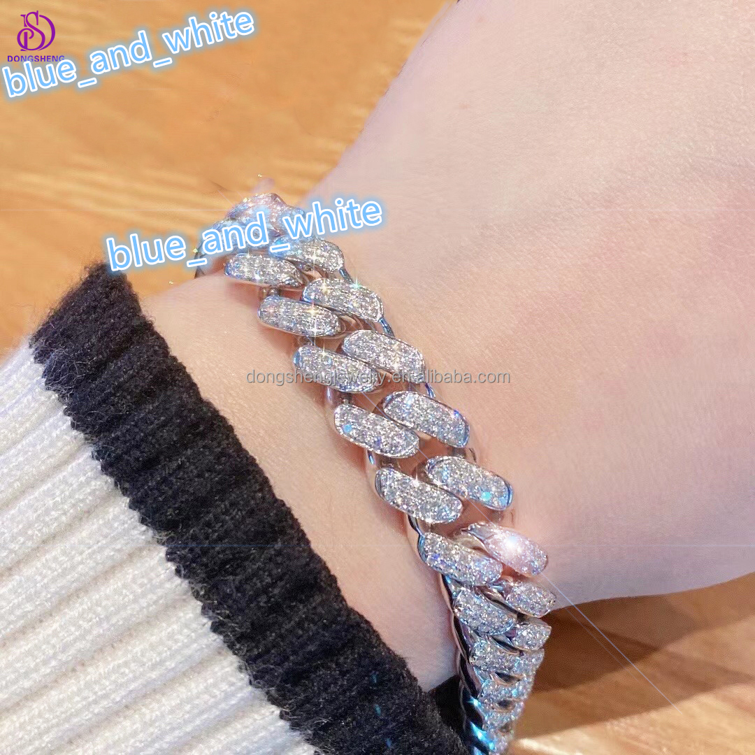 Hip Hop Fashionable 12mm Cuban Link Chain Custom White 925 Silver 14K 18K Jewelry Iced Out Moissanite Cuban Bracelet for Woman