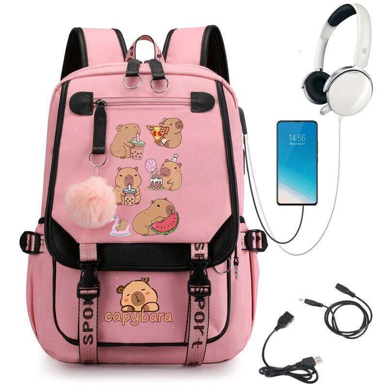 New Fashion High Capacity Waterproof College Backpack Trendy Girls Laptop School Bags Cute Capybara Anime Girl Travel Book Bag