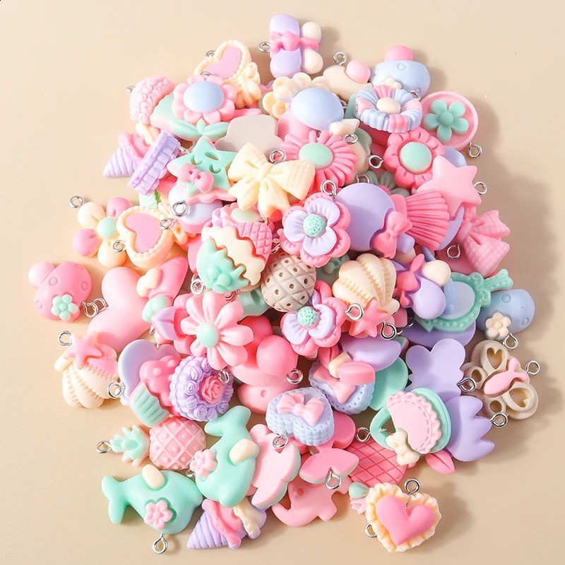 15pcs Mix Kawaii Summer Vacation Pink Flower Heart Butterfly Ice Cream Star Resin Earrings Charms Diy Jewelry Making Pendant 250519