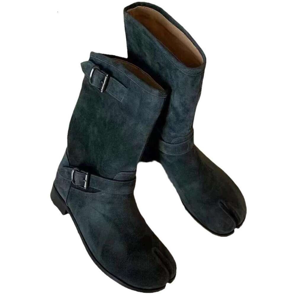 Pig Trotter Split Toe Martin for Women, Autumn and Winter New Style, Chunky Heel, Round Toe, Belt Buckle, Western Cowboy Boots, Short Boots