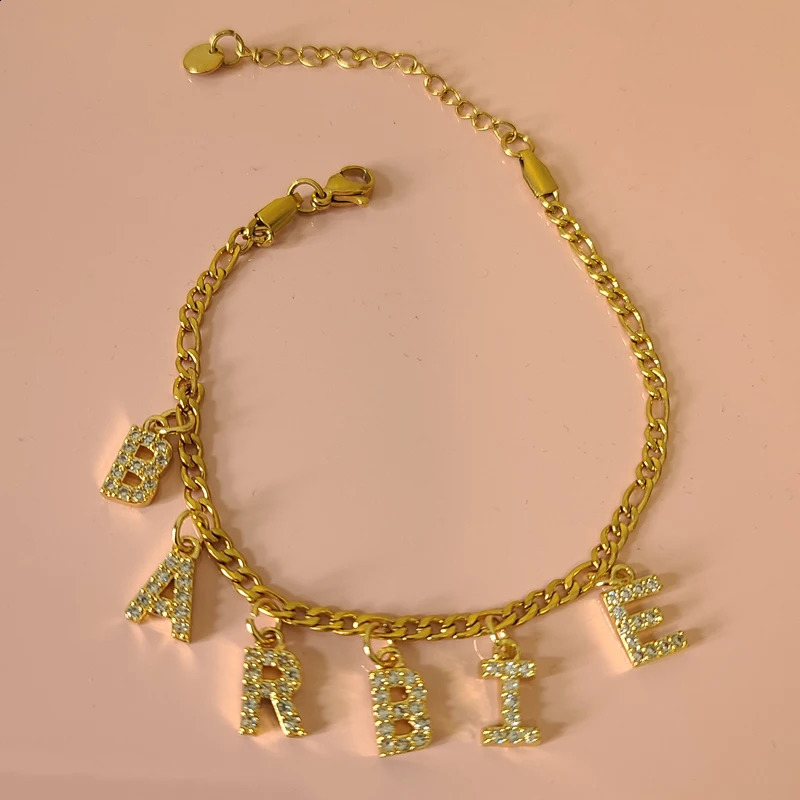 Customized Words Name Bracelet 72 inch Zircon with Copper Letters Anklet Personalized Name Plate Jewelry 250526