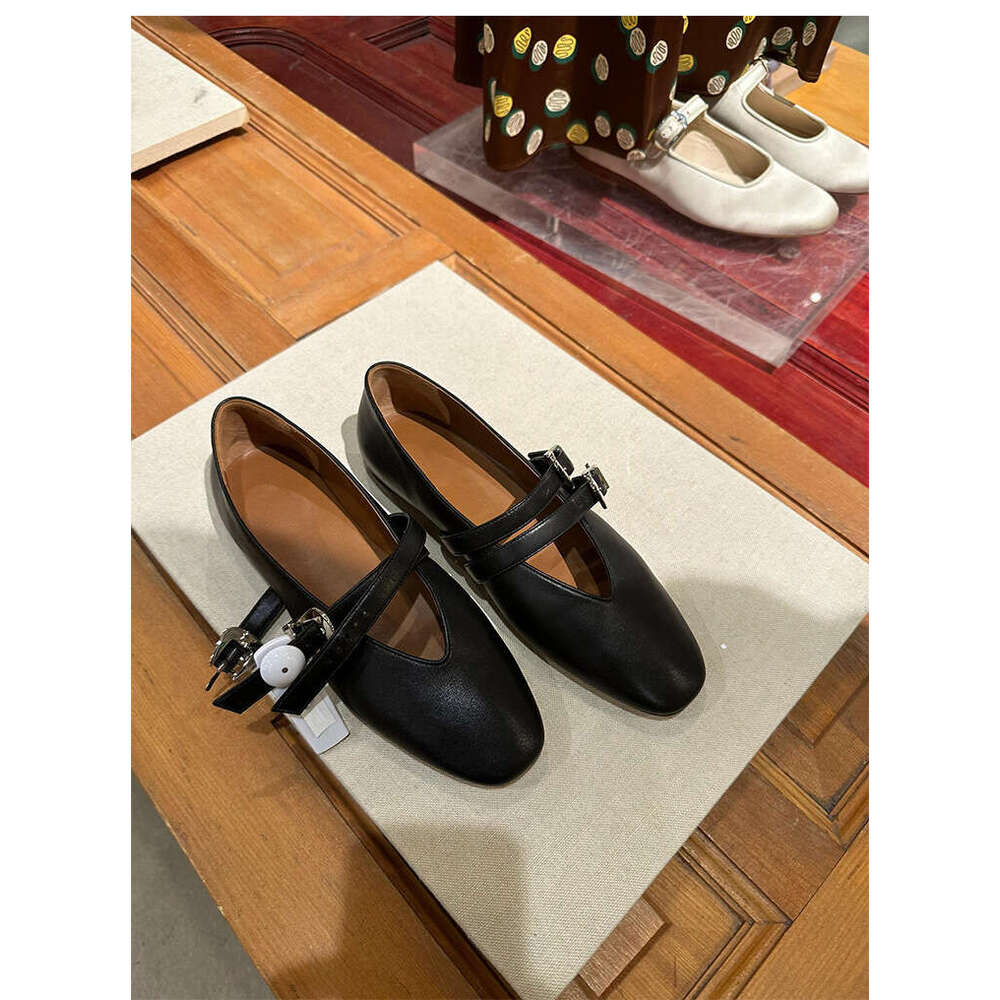 Genuine Leather French Niche Double Metal Buckle V-Neck Flat Mary Jane Shoes Women Spring Autumn New Loafers