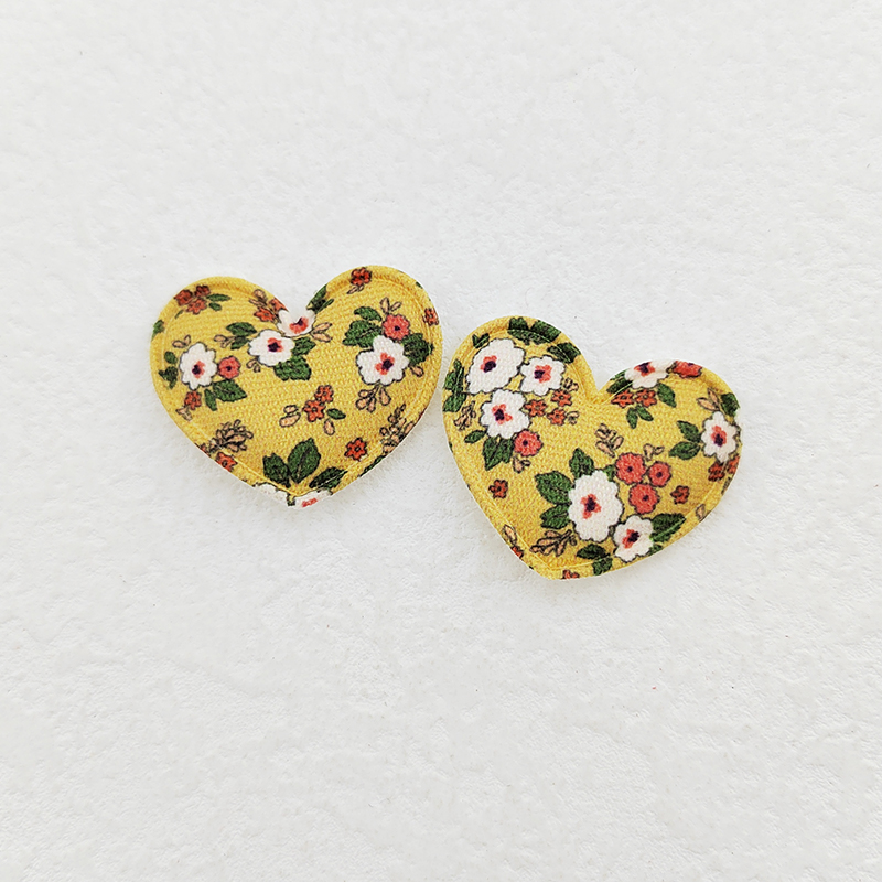 Fabric Heart Padded Appliques for Clothes, Hat Sewing Supplies, DIY Headwear, Hair Clip, Bow Decor Patches, 3.5x3cm, 100Pcs