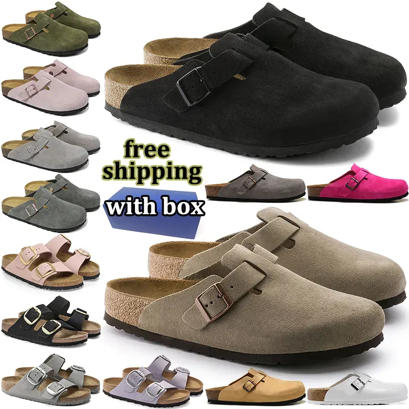 free shipping with box clogs men women sandals stylish slippers designer slides outdoor comfortable sandal mens clog shoes black grey tan pink suede leather