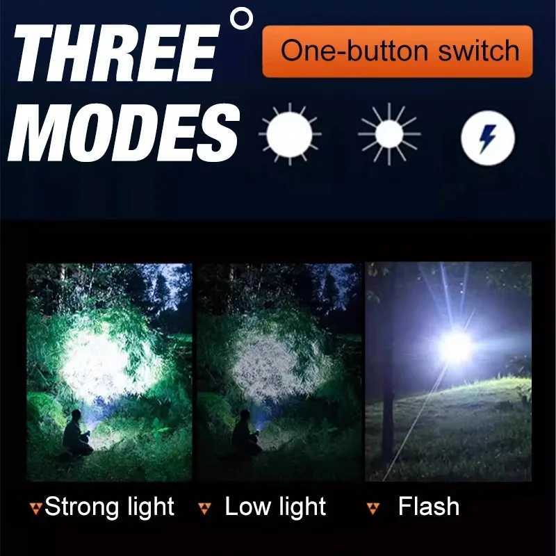 Super Bright 1200Lumen LED Flashlight Zoomable Strong Light with 18650 Rechargeable Battery 3 Modes for Outdoor Emergency XJ250529