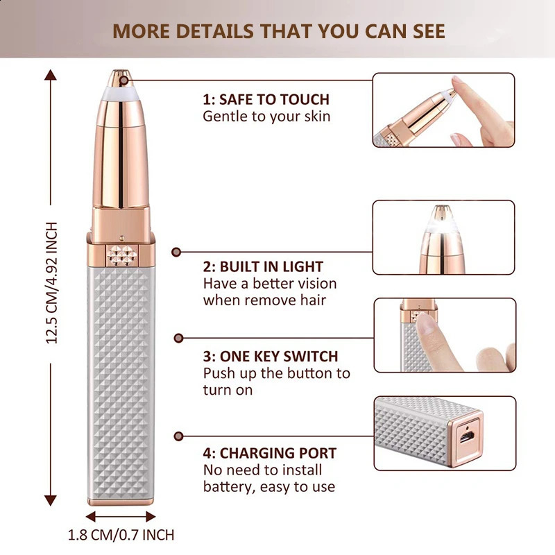 2 in 1 Womens Electric Epilator USB Charging Portable Hair Remover Bikini Painless Shaver for Women Body Eyebrow Trimmer 250516