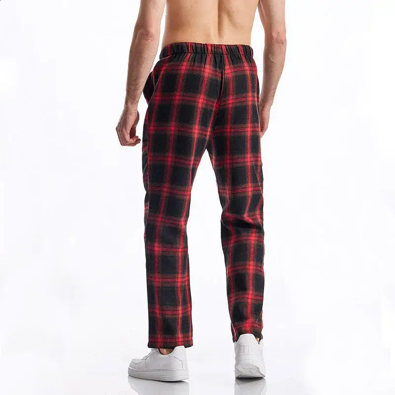 Youth Mens Daily Casual Checkered Striped Pants Homme Elastic Waist Pulling Rope Trousers 250527