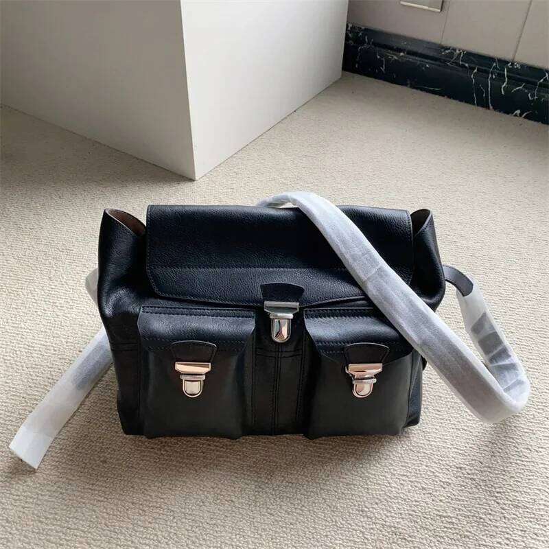 LE Vegetable Tanned Cowhide Motorcycle Vintage Shoulder Underarm Messenger Bag Fashion Designer Handbag