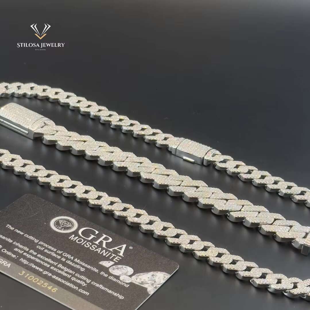 Iced Out Miami Cuban Chain Custom Size 12mm Moissanite Necklace Hip Hop Jewelry 925 Silver Necklace