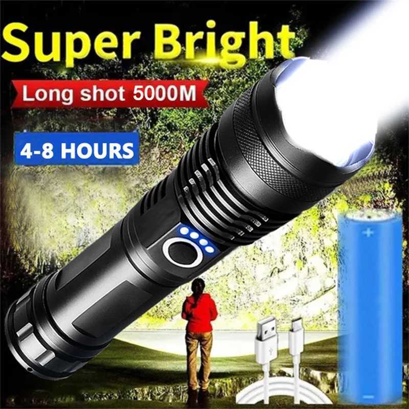 Super XHP120 Powerful LED Flashlight High Power LED Flashlights USB Rechargeable Flashlight Tactical Torch For Camping OutdoorXJ250529