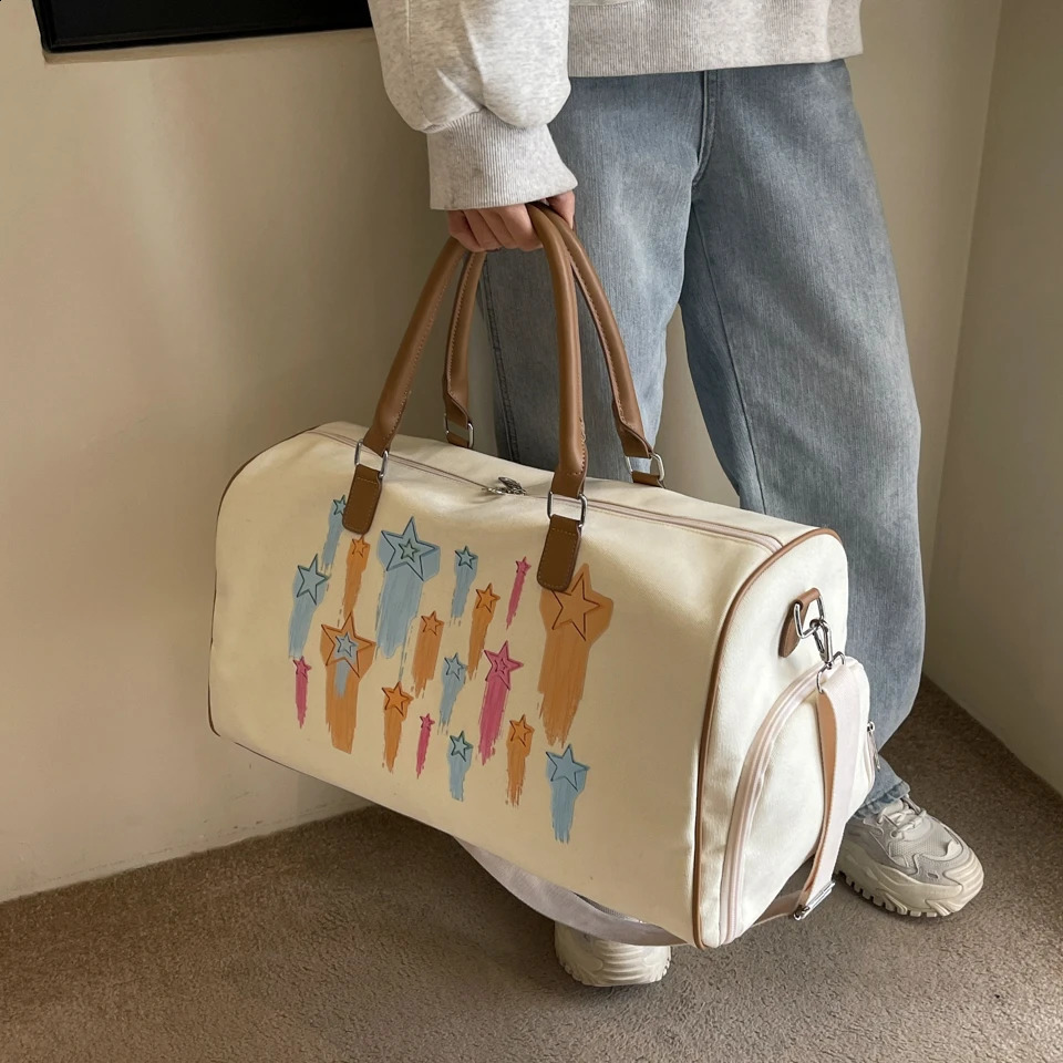 Colorful Meteor Pattern Womens Boston Travel Bag Large Capacity Canvas Shoulder Duffle Crossbody with Shoe Compartment 250528