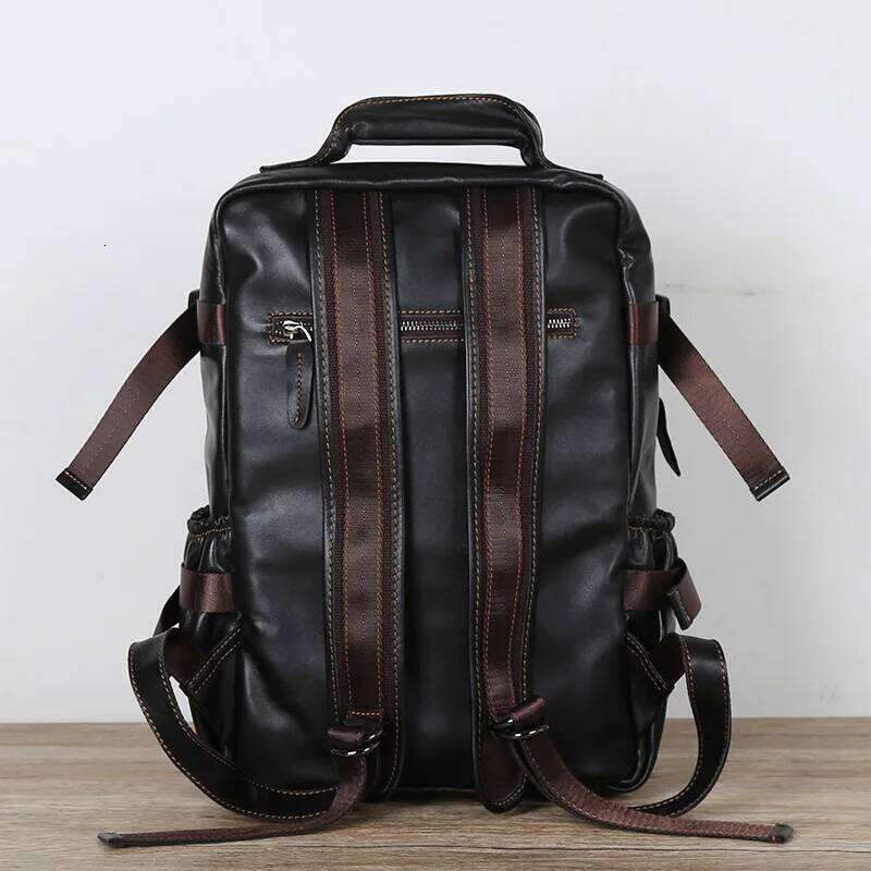 Retro First Layer Cowhide Men's Multifunctional Large Capacity Genuine Leather Leisure Travel Backpack