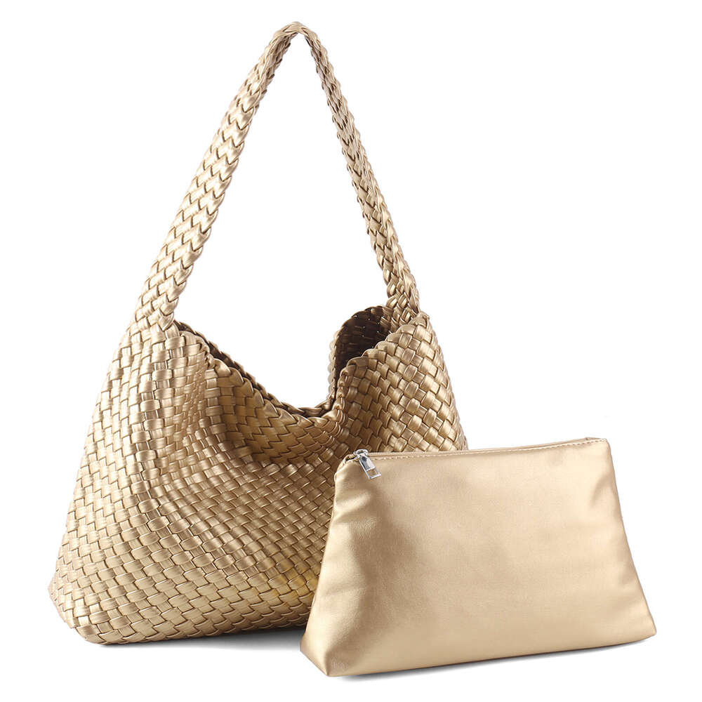 Tote Bag Handwoven Large Capacity Tote New Casual Fashion Textured Shoulder Bag Soft Leather Shoulder Bag Braided Handbag