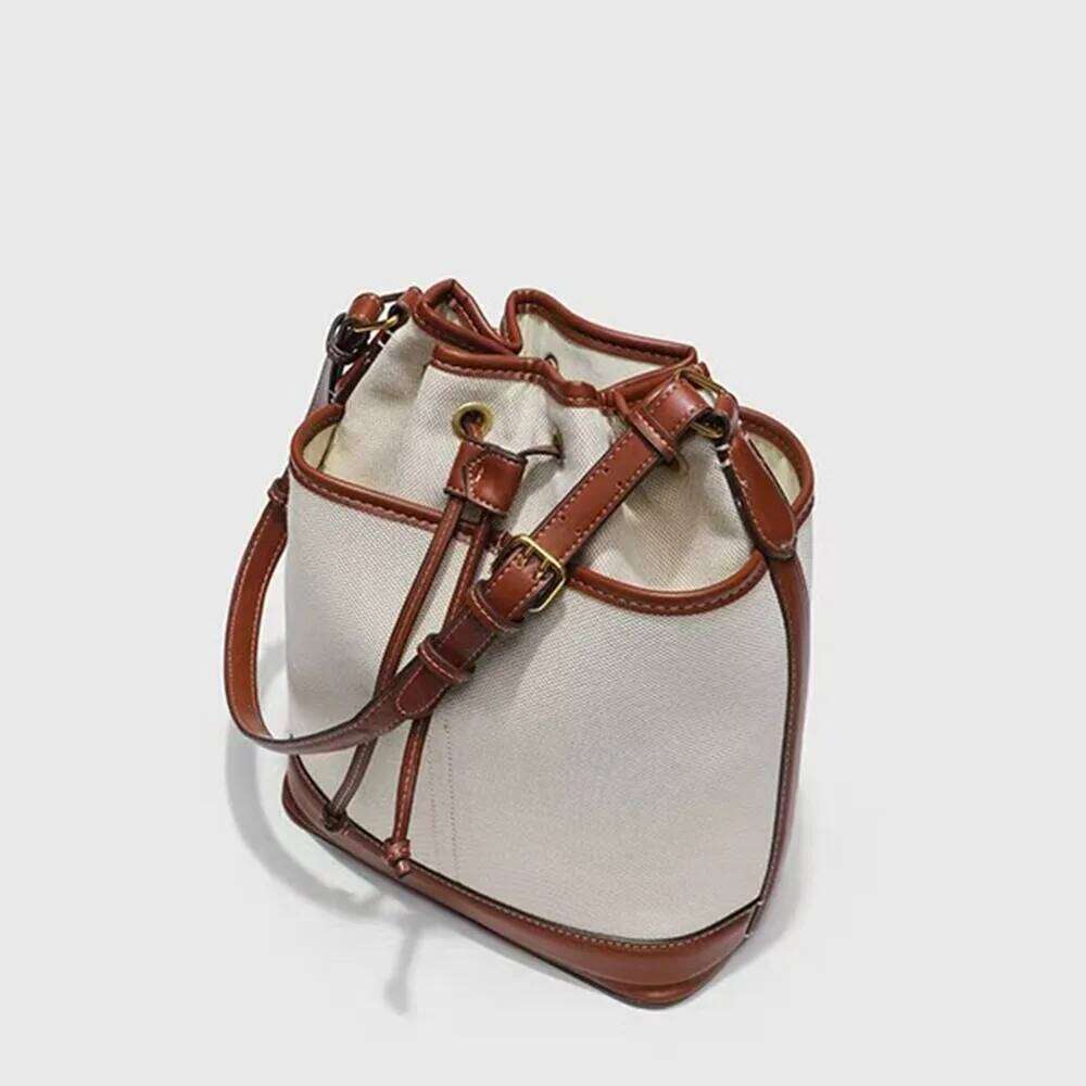 Women's Bags Designer Fashion Canvas Bucket Bag Designer Drawstring Handbags PU Patchwork Shoulder Crossbody Bags For Women New Purses
