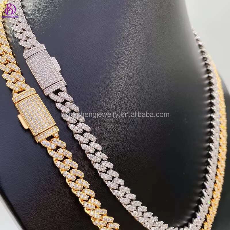 Pass the Diamond test Pen Moissanite Diamond Miami Cuban Link Chain 8mm 18K Gold Hip Hop Necklace Bracelet 925 Silver Plated
