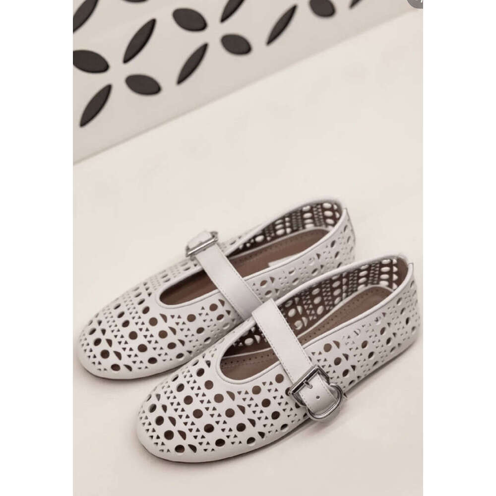 Genuine Leather Niche Carved Hollow Shallow Mouth Little Red One-Strap Mary Jane Single Women Summer Autumn Ballet Flat Shoes