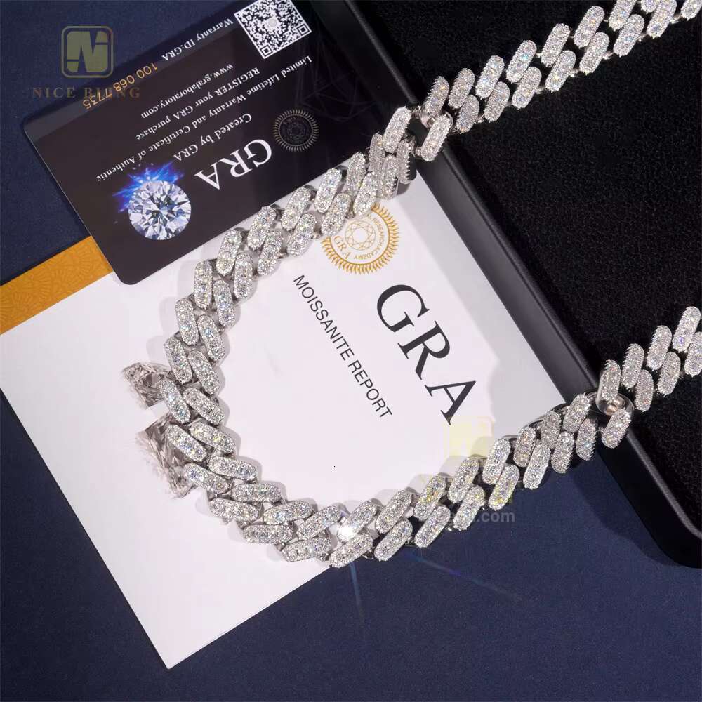 Passed Diamond Tester Heavy Luxury Round Diamond VVS Moissanite Cuban Link Chain Rapper Hip Hop Necklace Rock