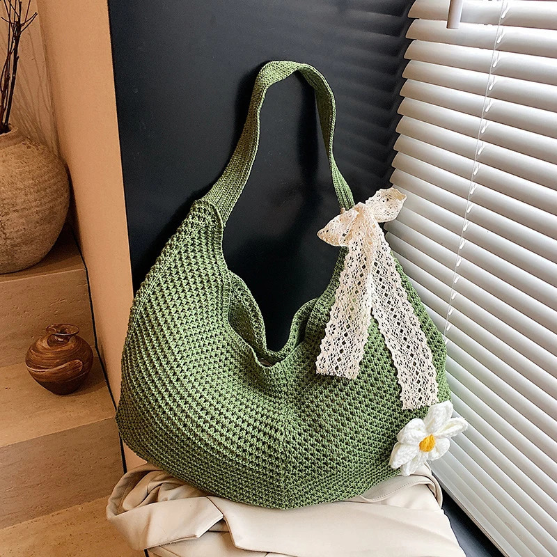 Handmade Crochet Underarm Bag Summer Knitting Womens Shoulder Large Capacity Hollow Out Weaving Beach Mesh Tote Handbag 250528