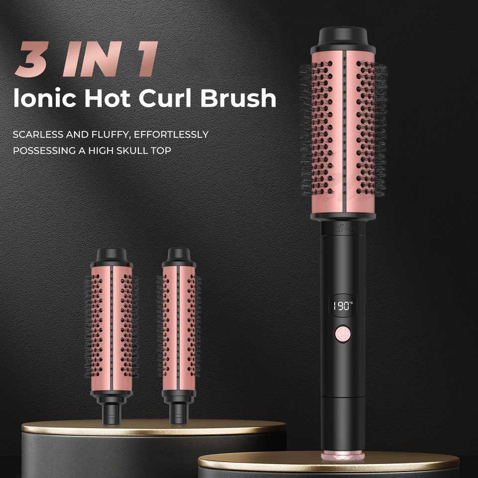 Thermal Brush Heated Curling Brush Ceramic Curling Iron Volumizing Brush with 3 head Heating Round Brush Travel Hair Curler CombXJ250528