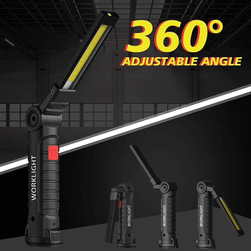 USB Flashlight Rechargeable Torch Tool Gifts for Men LED Work Light with Magnetic Base 5 Modes For Home Outdoor Camping XJ250529
