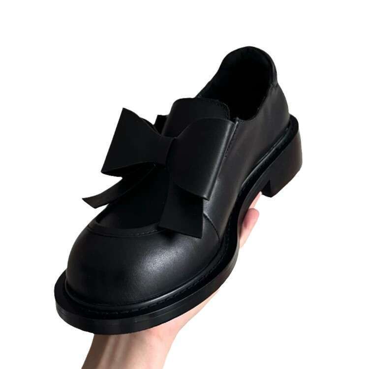Genuine Leather College Style Bowknot Round Toe Women's Loafers 2025 Spring and Autumn New Thick Heel Platform Shoes