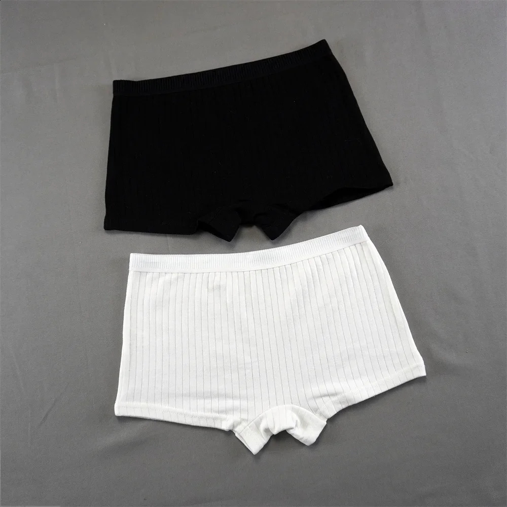 2PCS Stripes Cotton Breathbale Women Boxers Plus Size Ladies Safety Panties Elastic Mid Waist Seamless Shorts Anti 250526