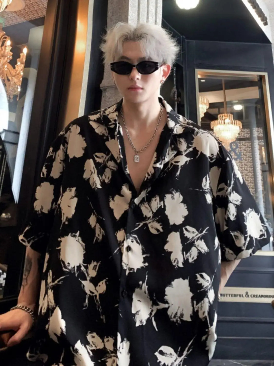 French Floral Shirt Mens Short-sleeved Summer Ice Silk Tops 250527