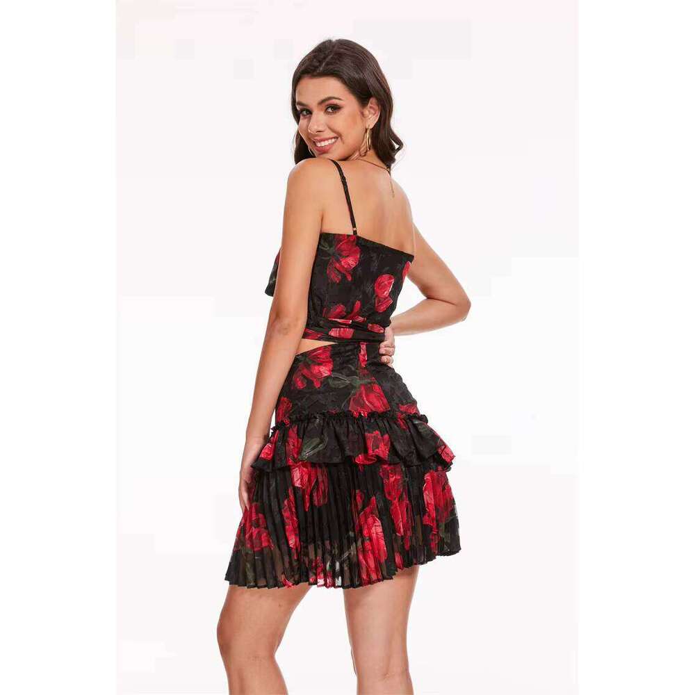 Factory Directly Sell Elegant Charming Romantic Modern Comfortable Sexy Red Floral Embroidery Dress