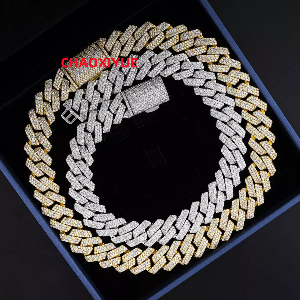 in Stock 925 Silver Hip Hop Jewelry VVS Moissanite Cuban Chains with Certificate Wholesale Bulk Inverse Necklace