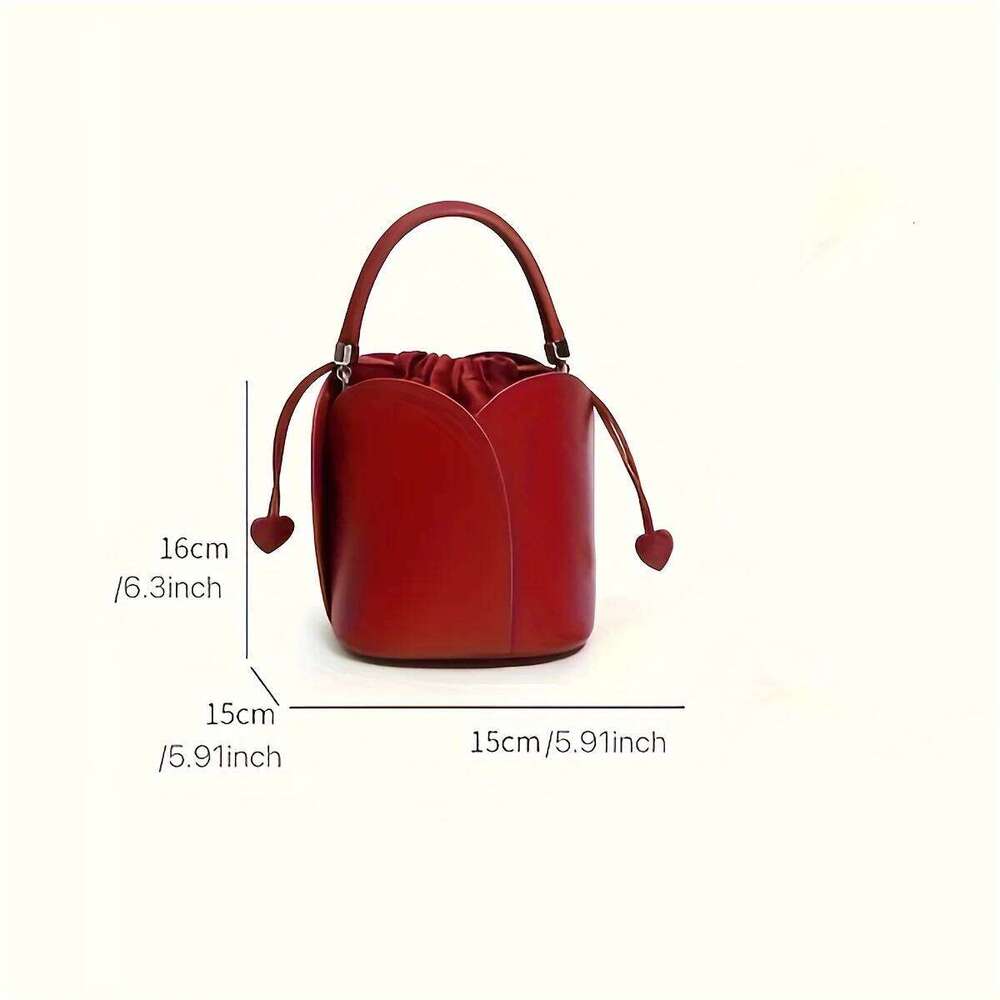 Avant-garde trendy ladies are fashionable and exquisite, high-value, textured, trendy, petal-red, hand-worn bucket bags