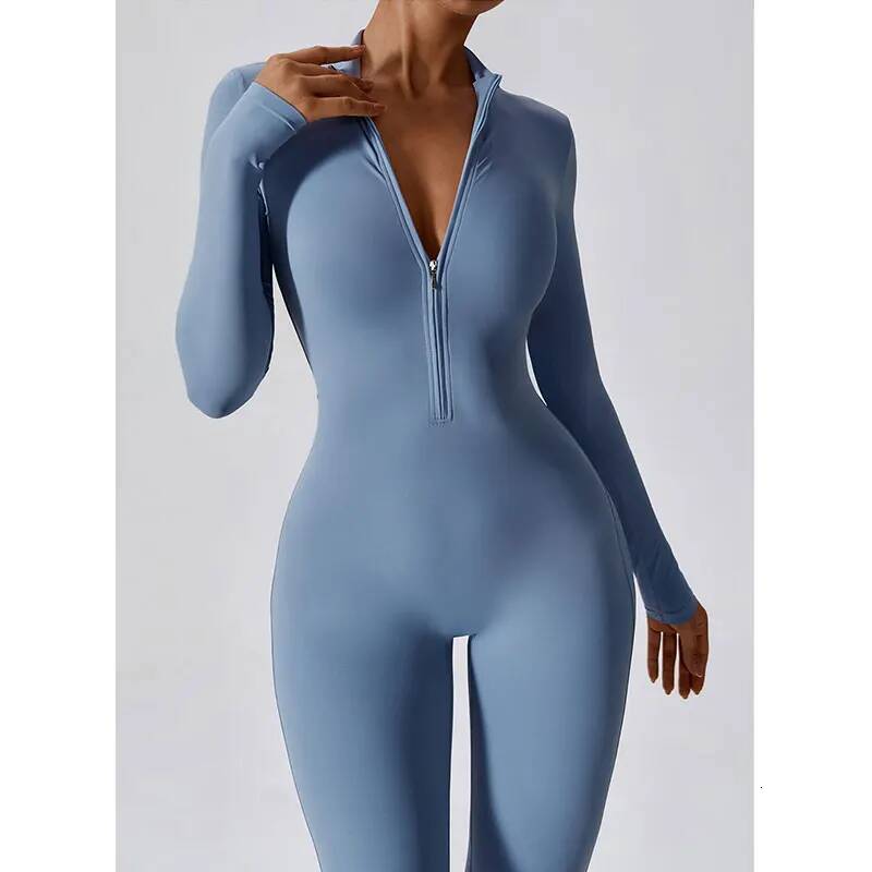 Women Jumpsuits One-Piece Suit Zipper Long Sleeved Yoga Set Gym Push Up Workout Clothes Fiess Bodysuit Tight fitting Tracksuit