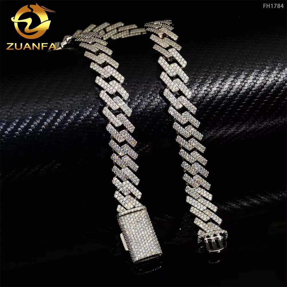 Hot Selling Drop Shipping Service 925 Sterling Silver Hip Hop 15mm Iced Out Moissanite Diamond Cuban Link Chain