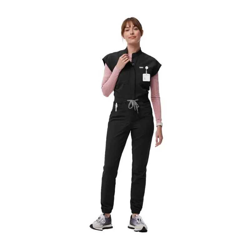Zipper Mandarin Collar Nurse Scrub Jumpsuit Medical Uniforms Women Health Care Center Workwear Fashion Dentist Vet Outfits XJ250529