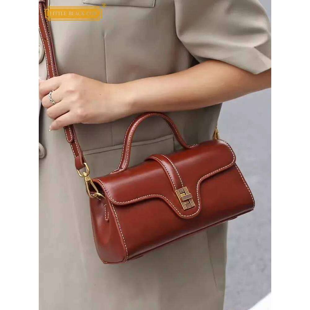 Genuine Leather Bag Women New Retro Design Tote Handbag Solid Color Office Ladies Hasp Single Crossbody Bags Fashion Satchels