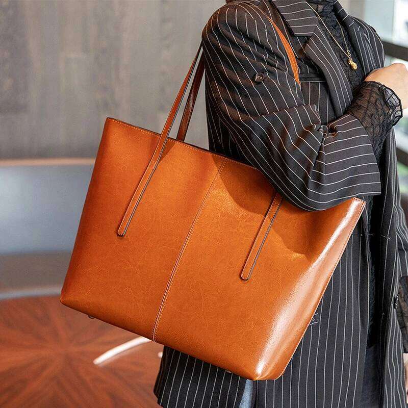 Toptrends Vintage Genuine Leather Large Tote Shoulder Bags For Women 2025 Designer Laptop Shopper Work Ladies Handbags