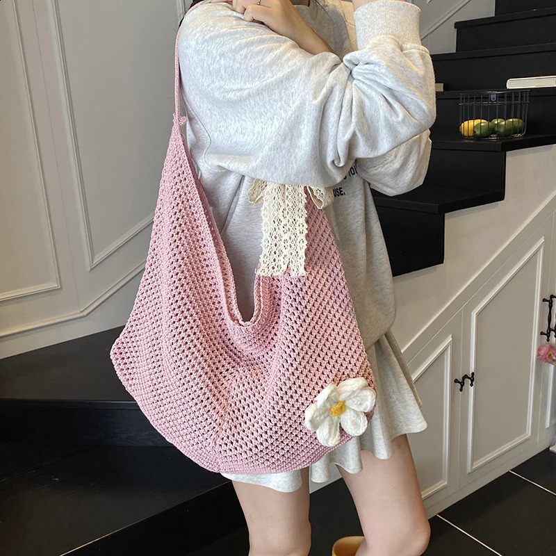 Handmade Crochet Underarm Bag Summer Knitting Womens Shoulder Large Capacity Hollow Out Weaving Beach Mesh Tote Handbag 250528