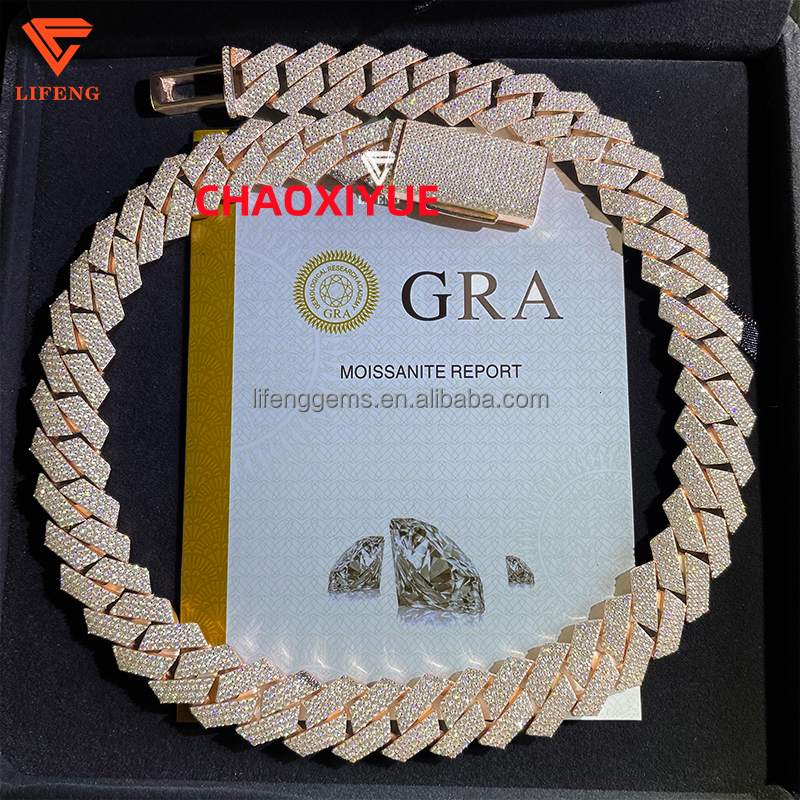 Custom 18mm Hip Hop Cuban Link Chain Necklace Rose Gold Plated Iced VVS Moissanite Diamond 925 Silver Gift for Men