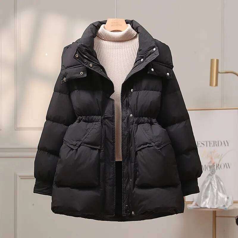 90 White duck down Jacket For women Winter 2025 New Slim Detachable hat Coat Medium length Female Casual Down Outwear