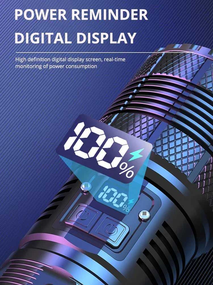 1000W High Power LED Flashlights Tactical Flashlight 7800mAh With Built-in Battery Light Emergency Spotlights 9km Holiday GiftsXJ250529