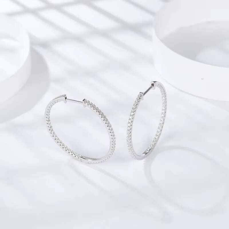 2023 Statement Fine Fashion Jewelry 925 Sterling Silver Women Female White Big Moissanite Hoops Earrings Diamond