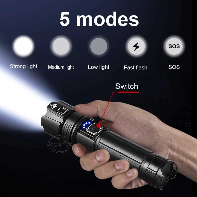 Most Powerful LED Flashlight Rechargeable Torch Lighting 3000M Tactical Lantern Ultra Powerful Flashlight With USB ChargingXJ250529