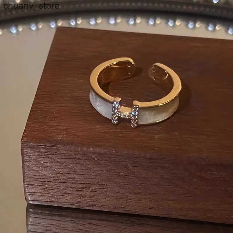 Letter H Ring White Drop Oil Zircon Advanced Sense Open Red Ring Index Finger Ring Female z250529BRBR
