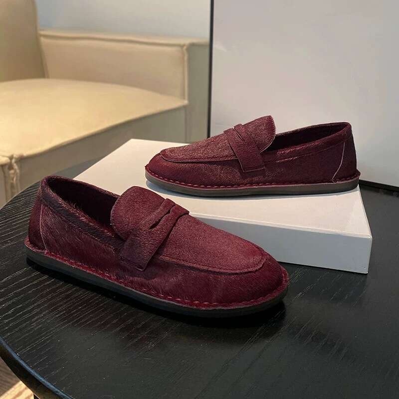 Niche Horsehair Round Toe Flat Loafers Women, Autumn and Winter New Casual Versatile Slip-On Shoes for Women