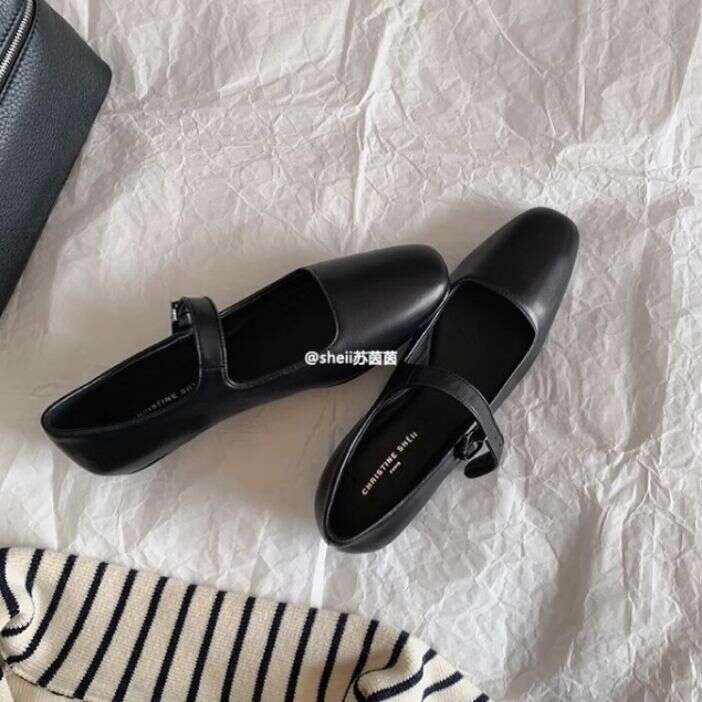 Su Yinyin Style Versatile Square Toe Genuine One-Strap Flat Mary Jane for Women Spring and Autumn Small Leather Shoes