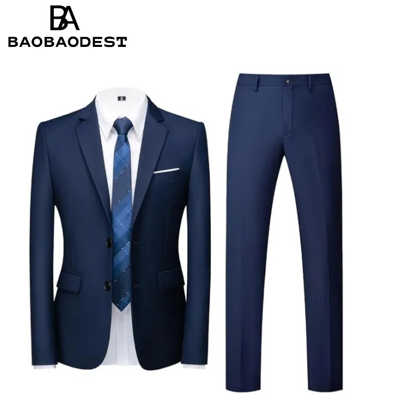 Mens Suit 2-Piece Slim Fit Single Breasted Two Button Suits Wedding Business Blazer Trousers 250527