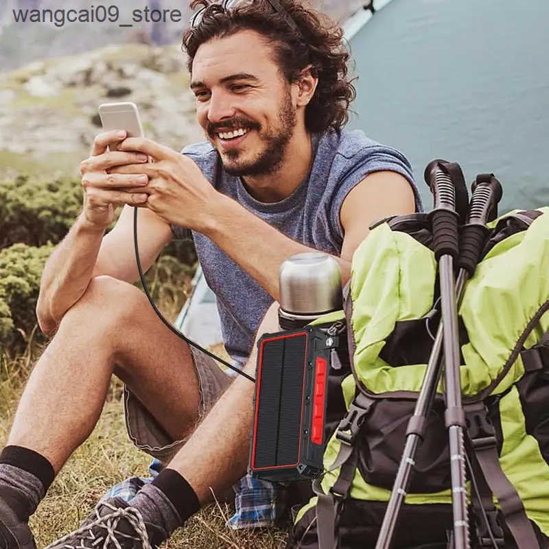 Solar Power Bank Hand-Cranked Battery Bank Charger With LED Light Foldable Powerbank Built-In SOS Alarm Function And Compass For z250530