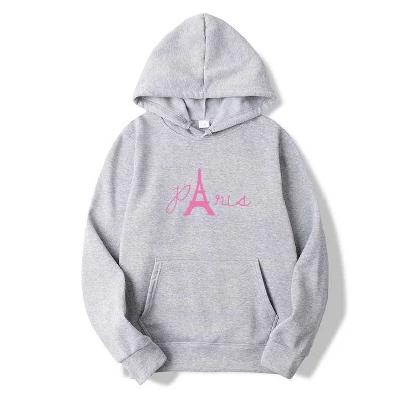 Unisex Pink Paris Printed Hoodies Outdoor Sport Pullover Top for Spring Autumn Loose Mens Hooded Sweatshirt Hip Hop Sweaters W250530